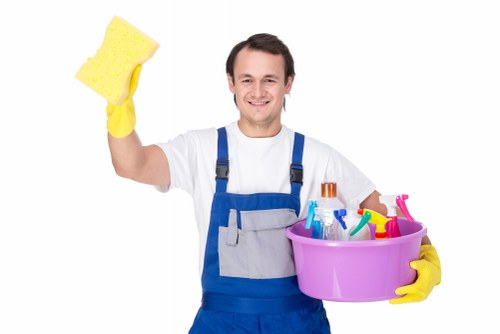 Carpet cleaner preparing a quoted job in a West Drayton home